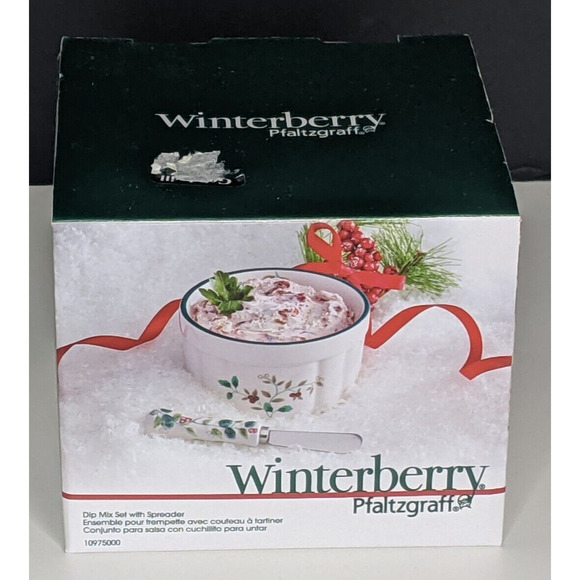 Pfaltzgraff WINTERBERRY Dip Bowl and Spreader Set Holiday Christmas EUC - Picture 1 of 4